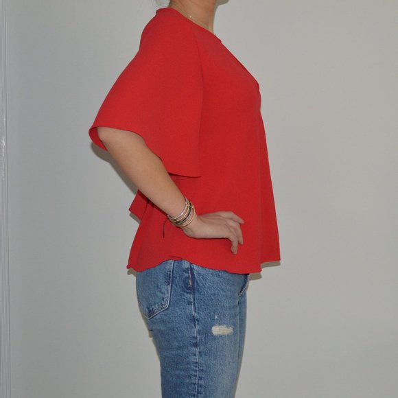 Zara business casual Top Red color with wide sleeves- XS - Picture 3 of 8
